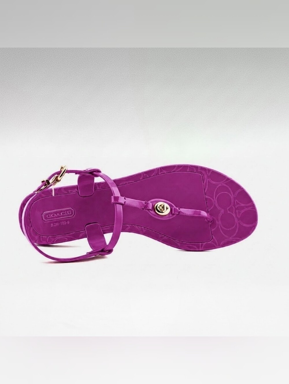 COACH Fuchsia Leather T-Strap Thong Sandal with Turnlock Accent